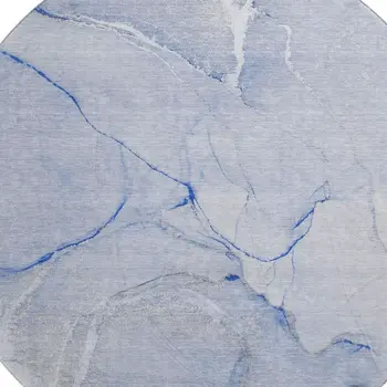 8' Blue And Ivory Abstract Washable Round Rug With UV Protection