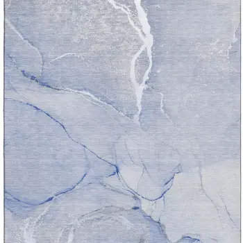 9' X 12' Blue And Ivory Abstract Washable Area Rug With UV Protection