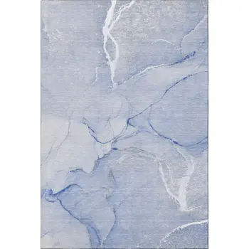 9' X 12' Blue And Ivory Abstract Washable Area Rug With UV Protection