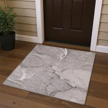 3' X 5' Gray And Ivory Abstract Washable Area Rug With UV Protection