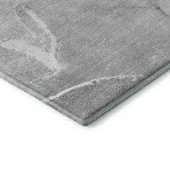 8' Gray And Ivory Abstract Washable Round Rug With UV Protection