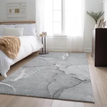 9' X 12' Gray And Ivory Abstract Washable Area Rug With UV Protection