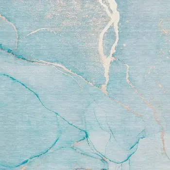 3' X 5' Teal And Ivory Abstract Washable Area Rug With UV Protection