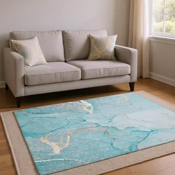5' X 8' Teal And Ivory Abstract Washable Area Rug With UV Protection