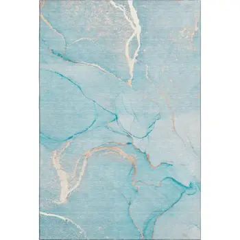 5' X 8' Teal And Ivory Abstract Washable Area Rug With UV Protection