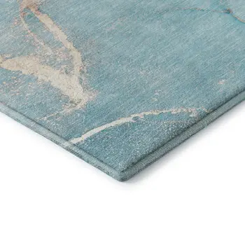 5' X 8' Teal And Ivory Abstract Washable Area Rug With UV Protection