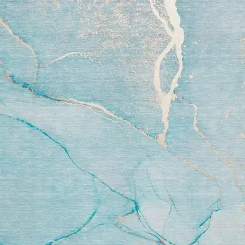 5' X 8' Teal And Ivory Abstract Washable Area Rug With UV Protection