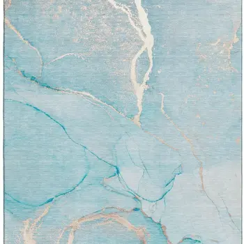 5' X 8' Teal And Ivory Abstract Washable Area Rug With UV Protection