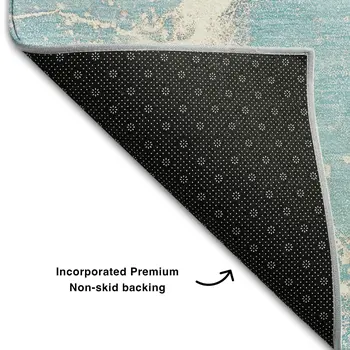 9' X 12' Teal And Ivory Abstract Washable Area Rug With UV Protection