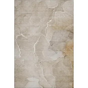5' X 8' Beige And Ivory Abstract Washable Area Rug With UV Protection