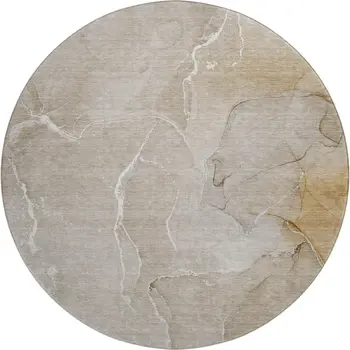 8' Beige And Ivory Abstract Washable Round Rug With UV Protection