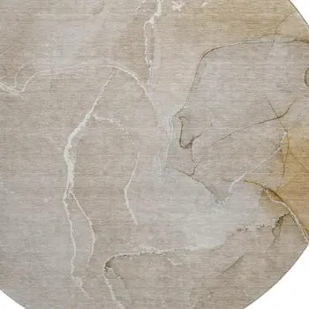 8' Beige And Ivory Abstract Washable Round Rug With UV Protection