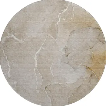 8' Beige And Ivory Abstract Washable Round Rug With UV Protection