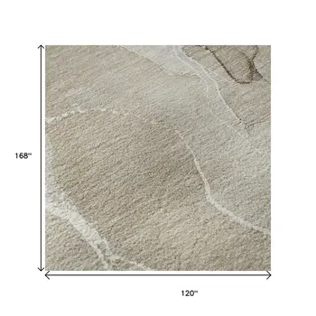 10' X 14' Beige And Ivory Abstract Washable Area Rug With UV Protection