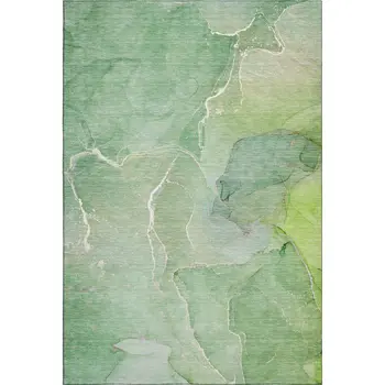 5' X 8' Green And Ivory Abstract Washable Area Rug With UV Protection