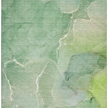 5' X 8' Green And Ivory Abstract Washable Area Rug With UV Protection