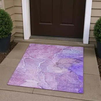 3' X 5' Purple And Ivory Abstract Washable Area Rug With UV Protection