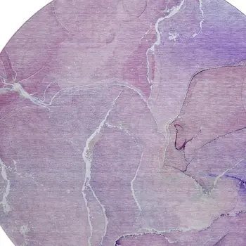 8' Purple And Ivory Abstract Washable Round Rug With UV Protection