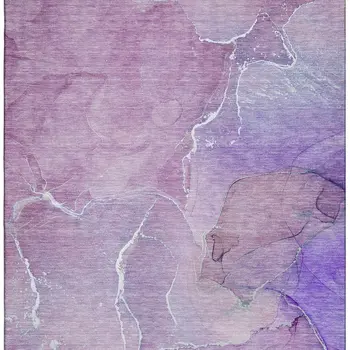 9' X 12' Purple And Ivory Abstract Washable Area Rug With UV Protection
