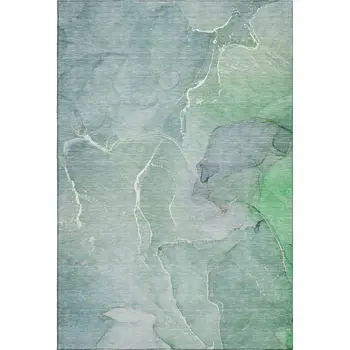 5' X 8' Teal And Ivory Abstract Washable Area Rug With UV Protection
