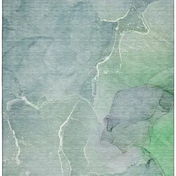 5' X 8' Teal And Ivory Abstract Washable Area Rug With UV Protection