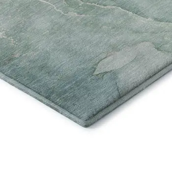 8' Teal And Ivory Abstract Washable Round Rug With UV Protection