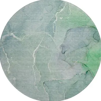 8' Teal And Ivory Abstract Washable Round Rug With UV Protection