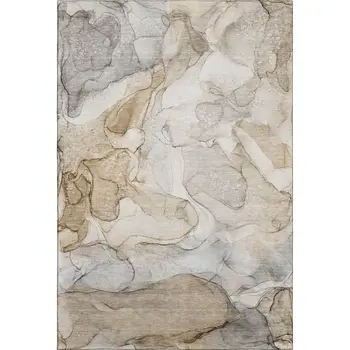 3' X 5' Beige And Ivory Abstract Washable Area Rug With UV Protection