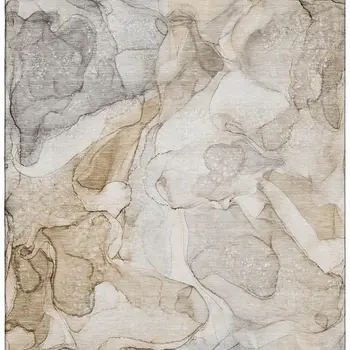 5' X 8' Beige And Ivory Abstract Washable Area Rug With UV Protection