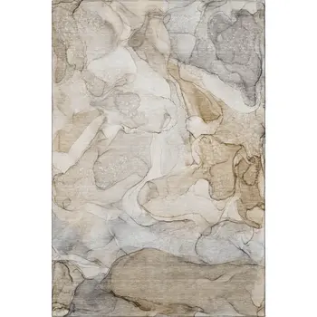 5' X 8' Beige And Ivory Abstract Washable Area Rug With UV Protection