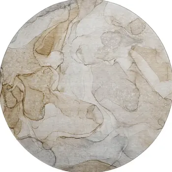 8' Beige And Ivory Abstract Washable Round Rug With UV Protection