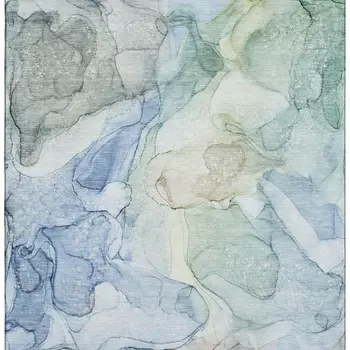 3' X 5' Blue And Ivory Abstract Washable Area Rug With UV Protection