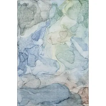 10' X 14' Blue And Ivory Abstract Washable Area Rug With UV Protection
