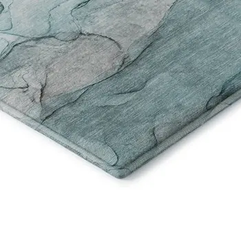 3' X 5' Teal And Ivory Abstract Washable Area Rug With UV Protection