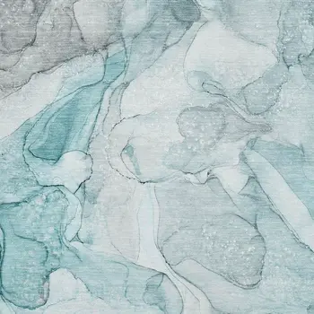 3' X 5' Teal And Ivory Abstract Washable Area Rug With UV Protection