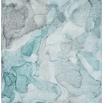 3' X 5' Teal And Ivory Abstract Washable Area Rug With UV Protection