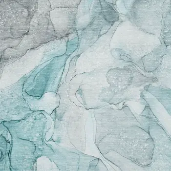 5' X 8' Teal And Ivory Abstract Washable Area Rug With UV Protection