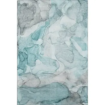 8' X 10' Teal And Ivory Abstract Washable Area Rug With UV Protection