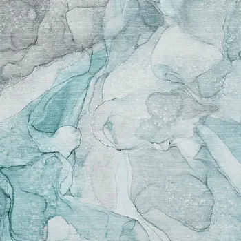 8' X 10' Teal And Ivory Abstract Washable Area Rug With UV Protection