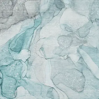 9' X 12' Teal And Ivory Abstract Washable Area Rug With UV Protection