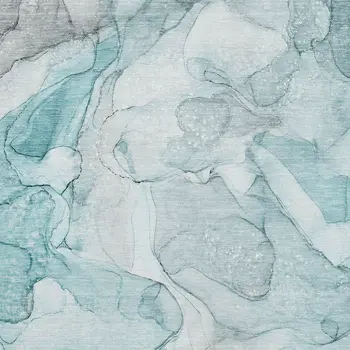 10' X 14' Teal And Ivory Abstract Washable Area Rug With UV Protection