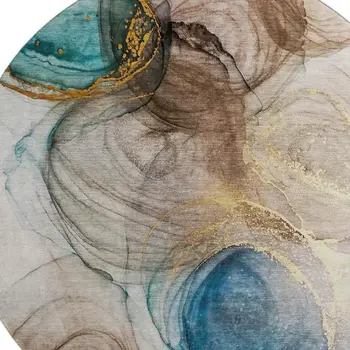 8' Beige Ivory And Blue Abstract Washable Round Rug With UV Protection