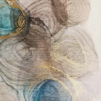 8' X 10' Beige Ivory And Blue Abstract Washable Area Rug With UV Protection