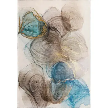 10' X 14' Beige Ivory And Blue Abstract Washable Area Rug With UV Protection
