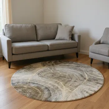 5' X 8' Brown And Ivory Abstract Washable Area Rug With UV Protection