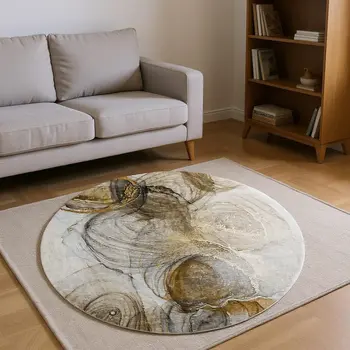 8' Brown And Ivory Abstract Washable Round Rug With UV Protection