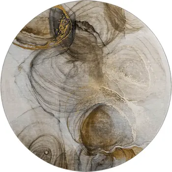 8' Brown And Ivory Abstract Washable Round Rug With UV Protection