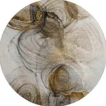 8' Brown And Ivory Abstract Washable Round Rug With UV Protection