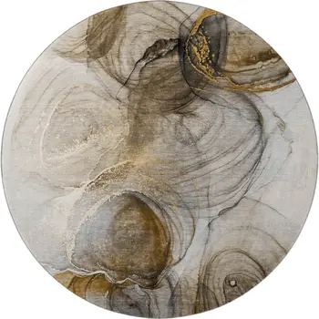 8' Brown And Ivory Abstract Washable Round Rug With UV Protection