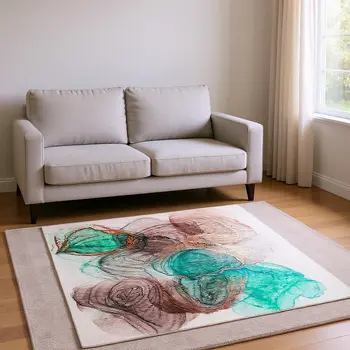 8' X 10' Burgundy Blue And Ivory Abstract Washable Area Rug With UV Protection